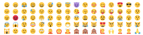 Emojis, caractères de points de codes entre U+1F600 et U+1F64F